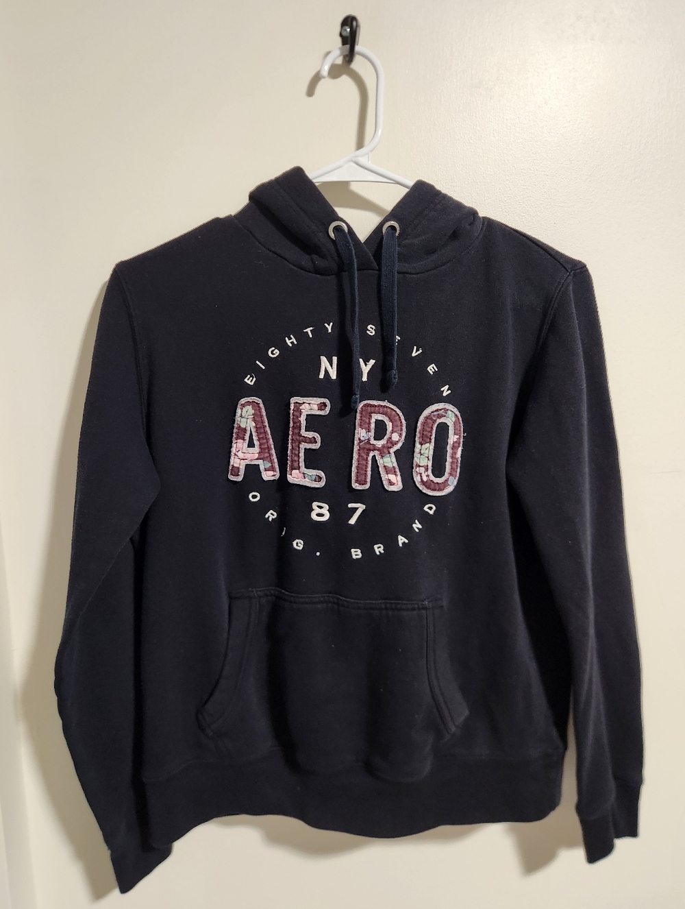 Aeropostale Women's Size XS Black Hoodie with Floral Appliqué AERO Logo